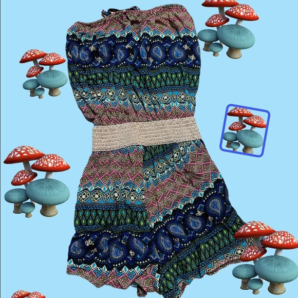 Boho tropical romper with cinched belt attached - Picture 2 of 2